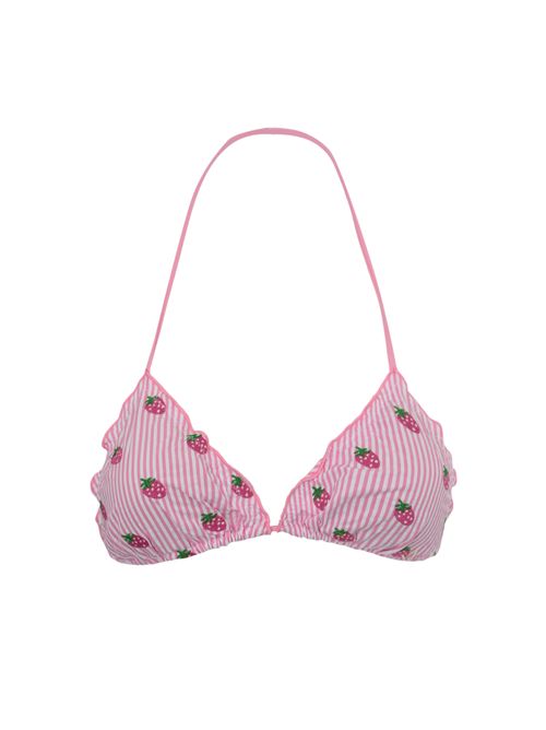 Costume da bagno bikini sopra Sagittarius seersucker con ricamo fragole Mc2 Saint Barth | SAGITTARIUS COTTON01430H SEERSUCKER STRIPES